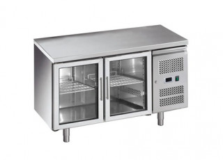 Mesa de trabajo refrigerada de 2 puertas de vidrio